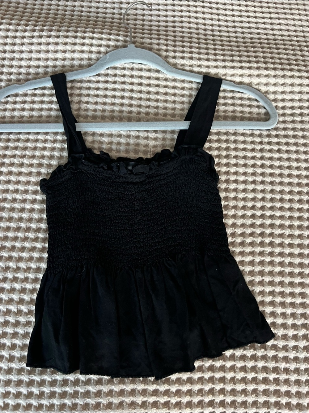 mandee Black Smocked Ruffle Camisole Tank
